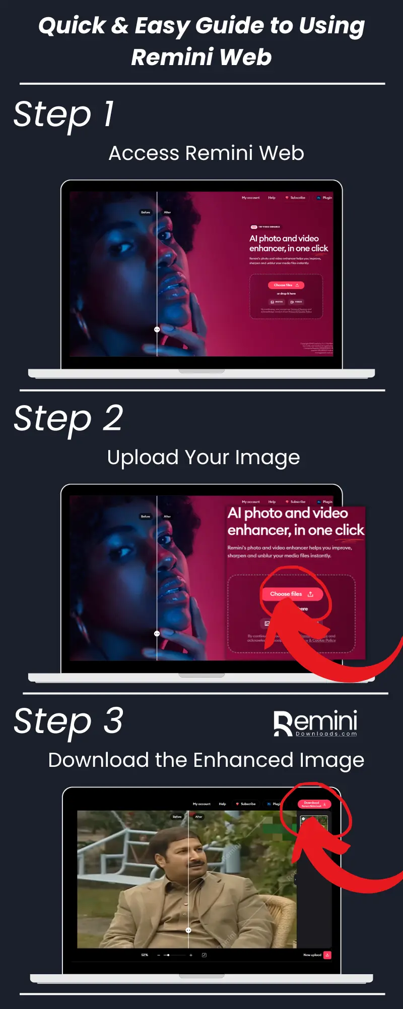 How to use Remini Web - Infographics