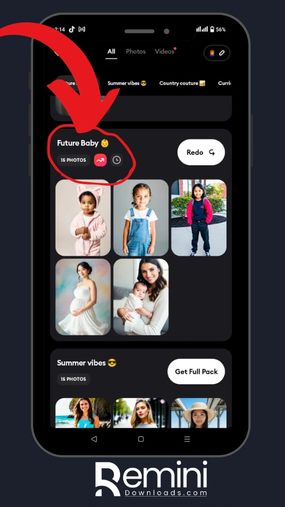 Remini AI baby filter